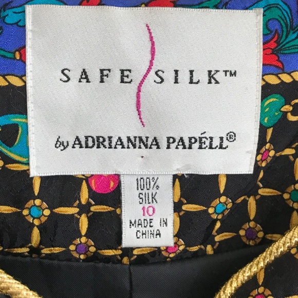 ADRIANNA PAPELL Safe Silk Evening Jacket Blazer Button Front Gold Detail Size 10 - Picture 11 of 16